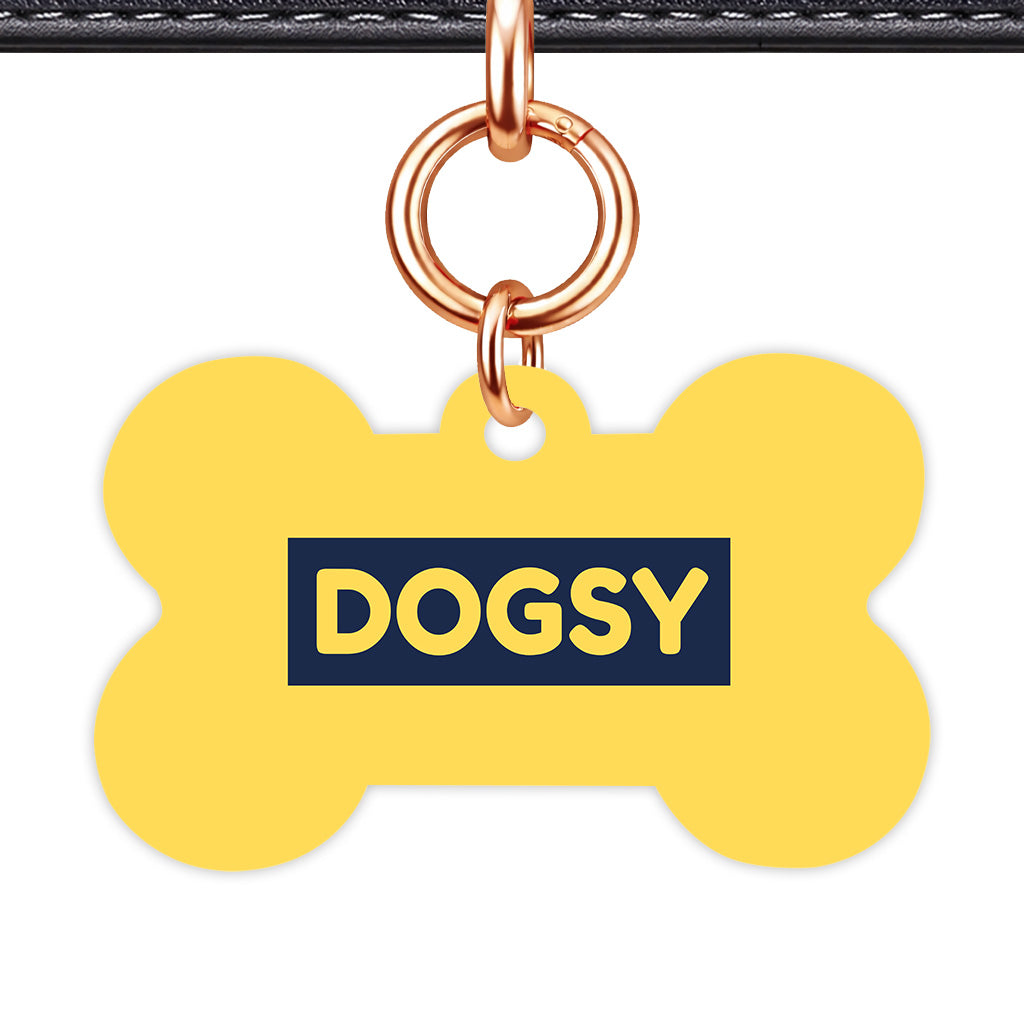 Mustard & Navy Bone Shape Rose gold Ring QR Smart Pet ID Tag