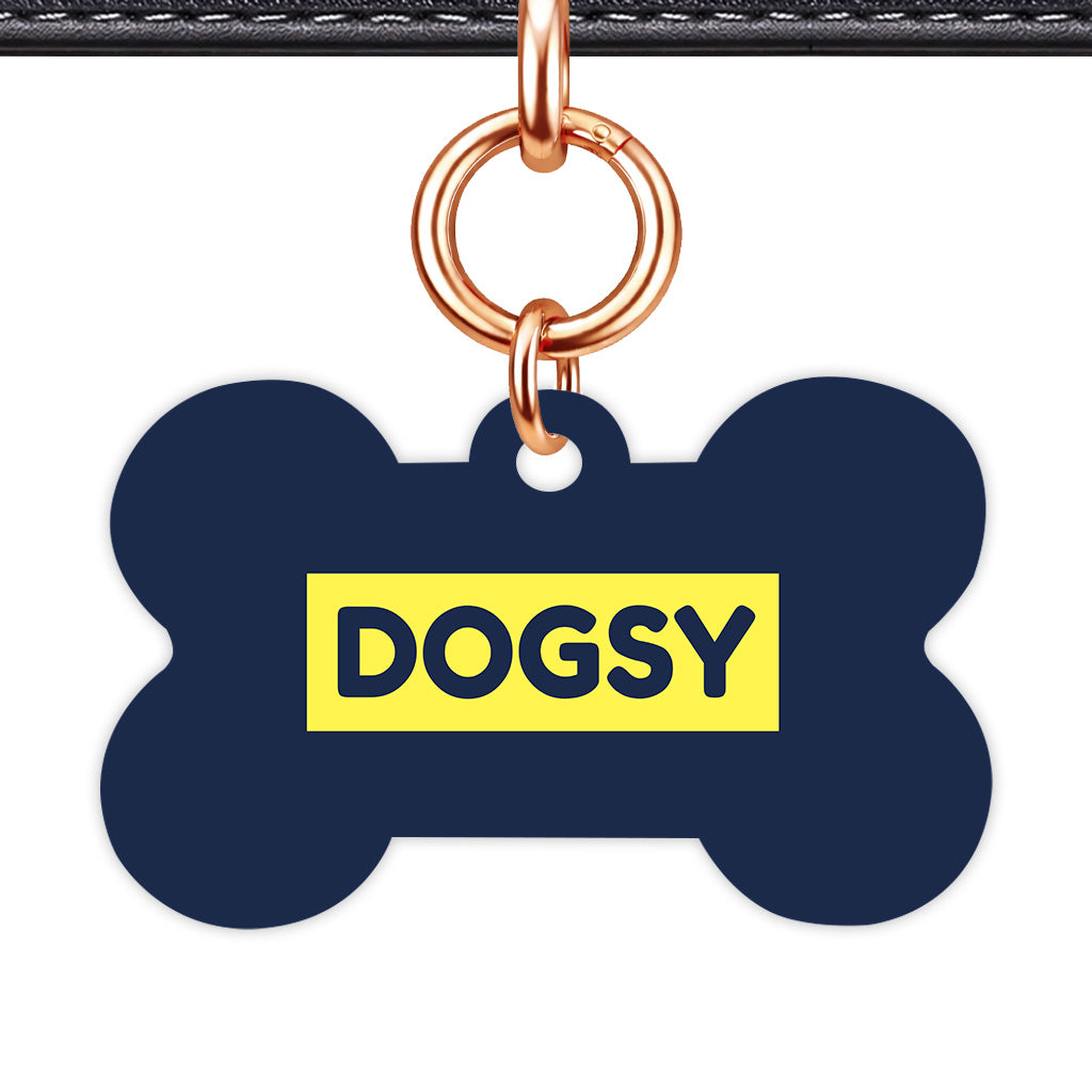 Navy & Lemon Yellow Bone Shape Rose gold Ring QR Smart Pet ID Tag