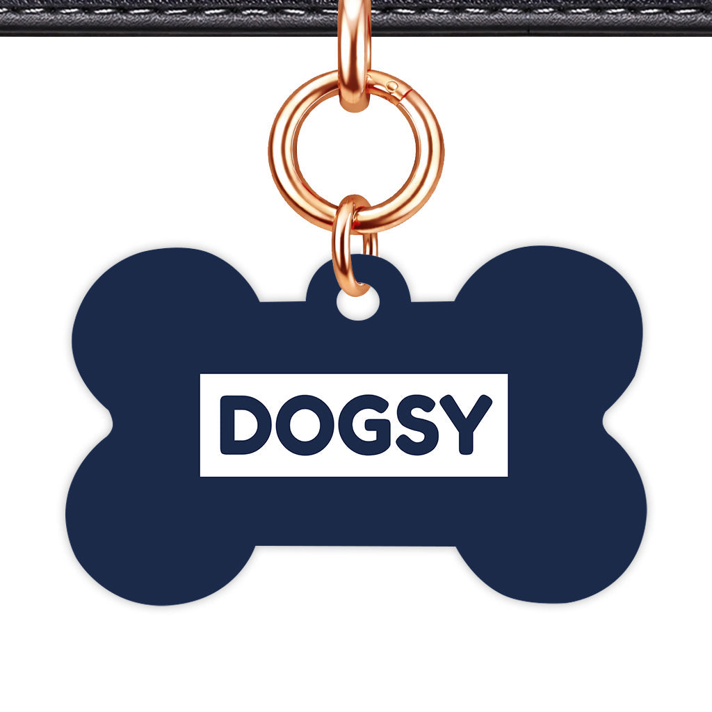 Navy & White Bone Shape Rose gold Ring QR Smart Pet ID Tag