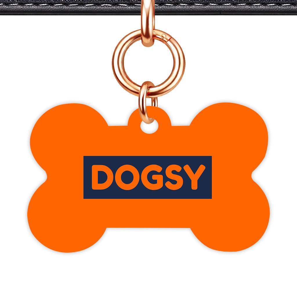 Orange & Navy Bone Shape Rose gold Ring QR Smart Pet ID Tag