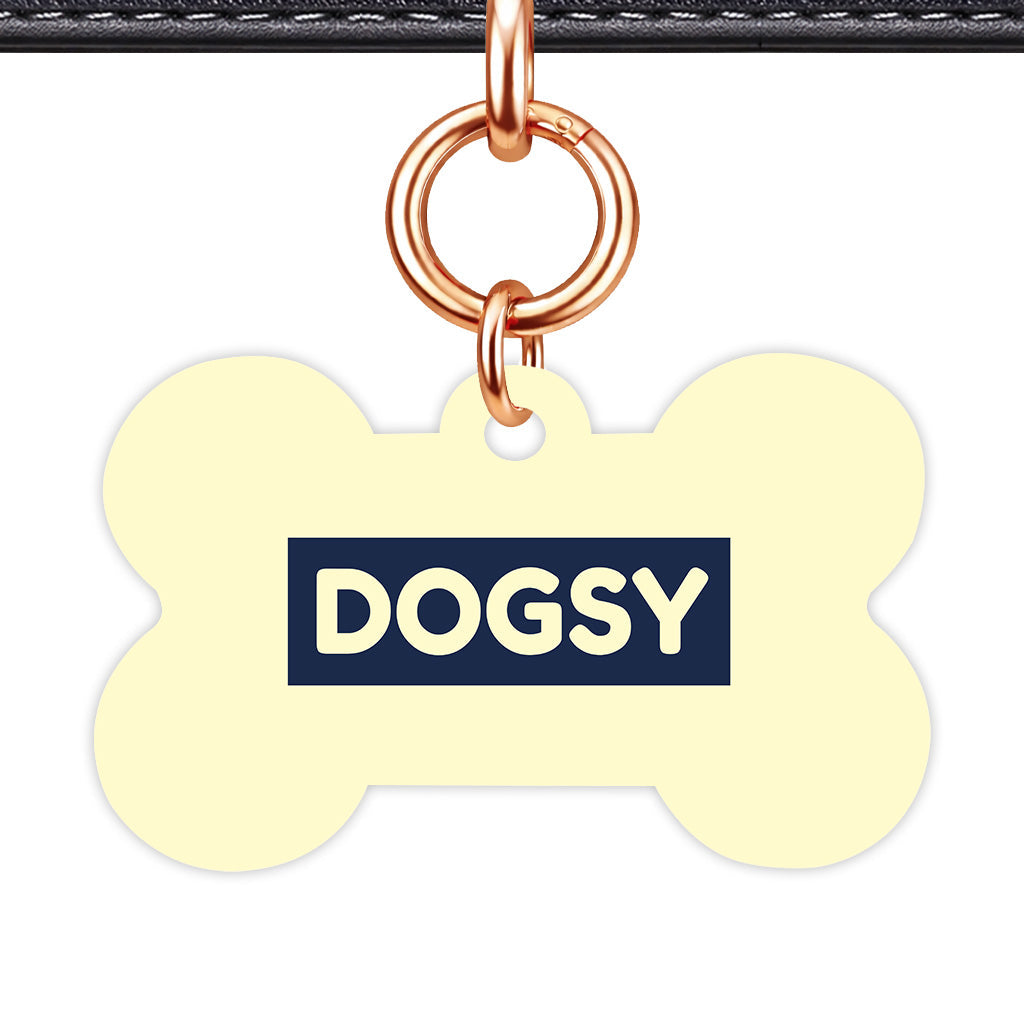 Soft Lemon & Navy Bone Shape Rose gold Ring QR Smart Pet ID Tag
