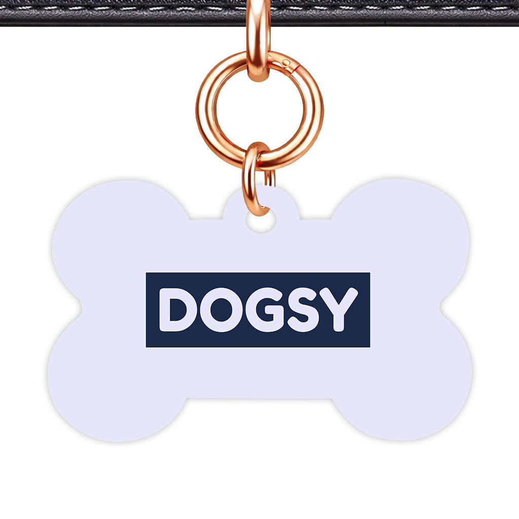 Pale Lavender & Navy Bone Shape Rose gold Ring QR Smart Pet ID Tag