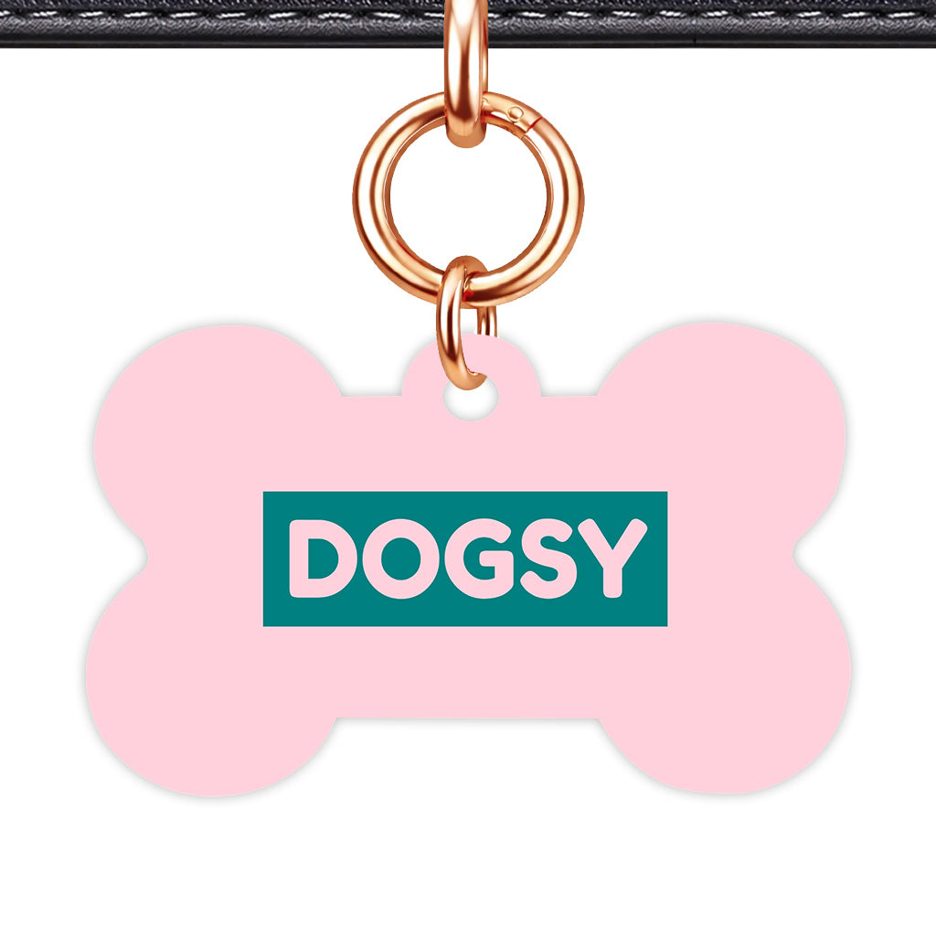 Pale Pink & Teal Bone Shape Rose gold Ring QR Smart Pet ID Tag