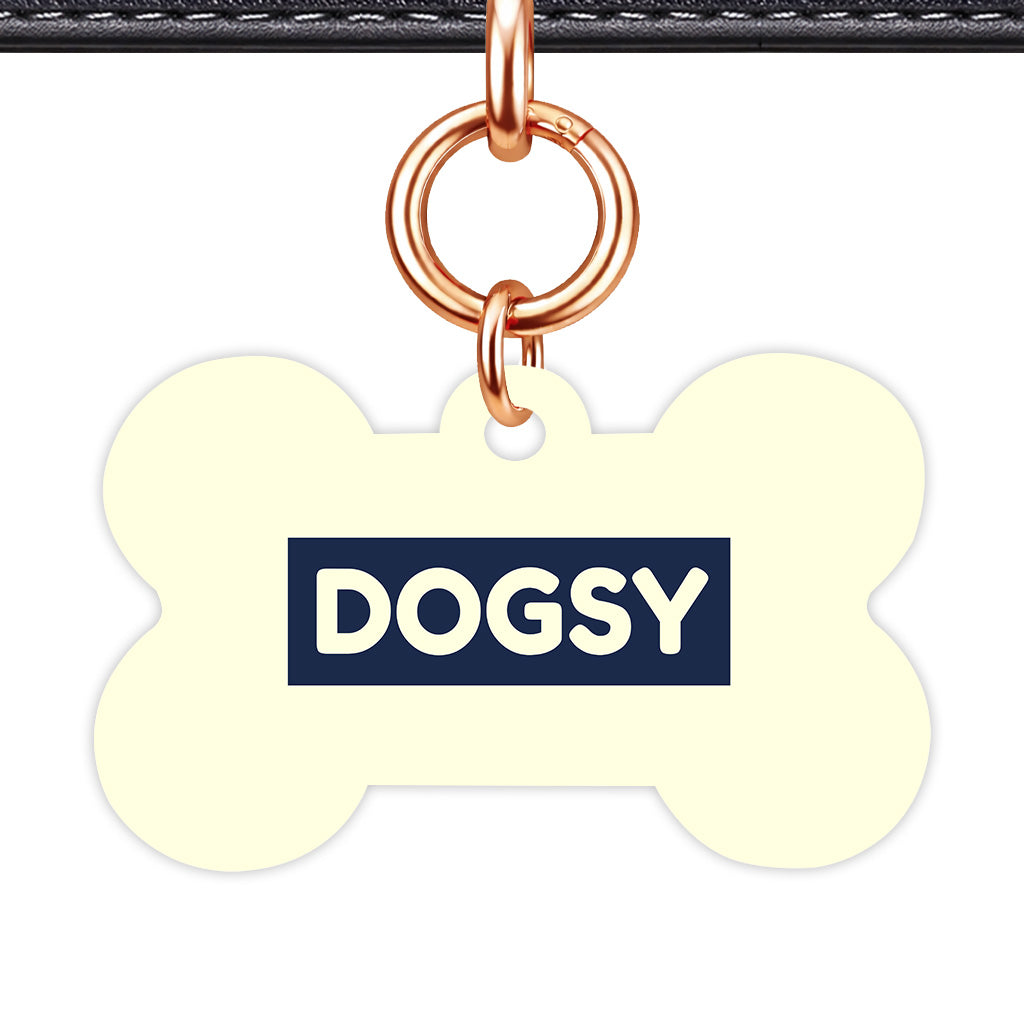 Pale Yellow & Navy Bone Shape Rose gold Ring QR Smart Pet ID Tag