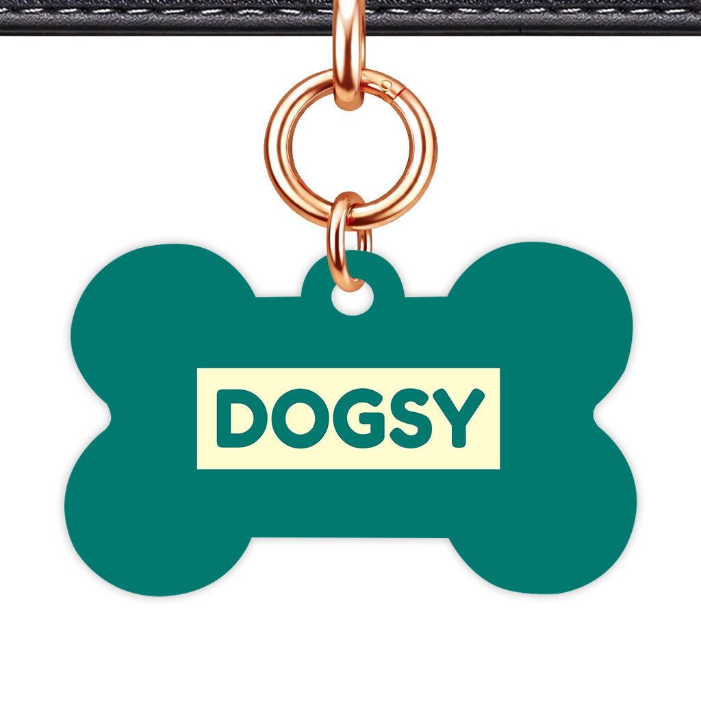 Pine Green & Cream Bone Shape Rose gold Ring QR Smart Pet ID Tag