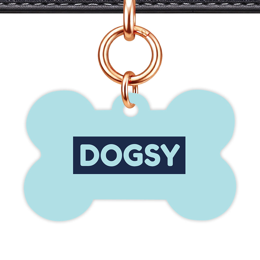 Powder Blue & Navy Bone Shape Rose gold Ring QR Smart Pet ID Tag