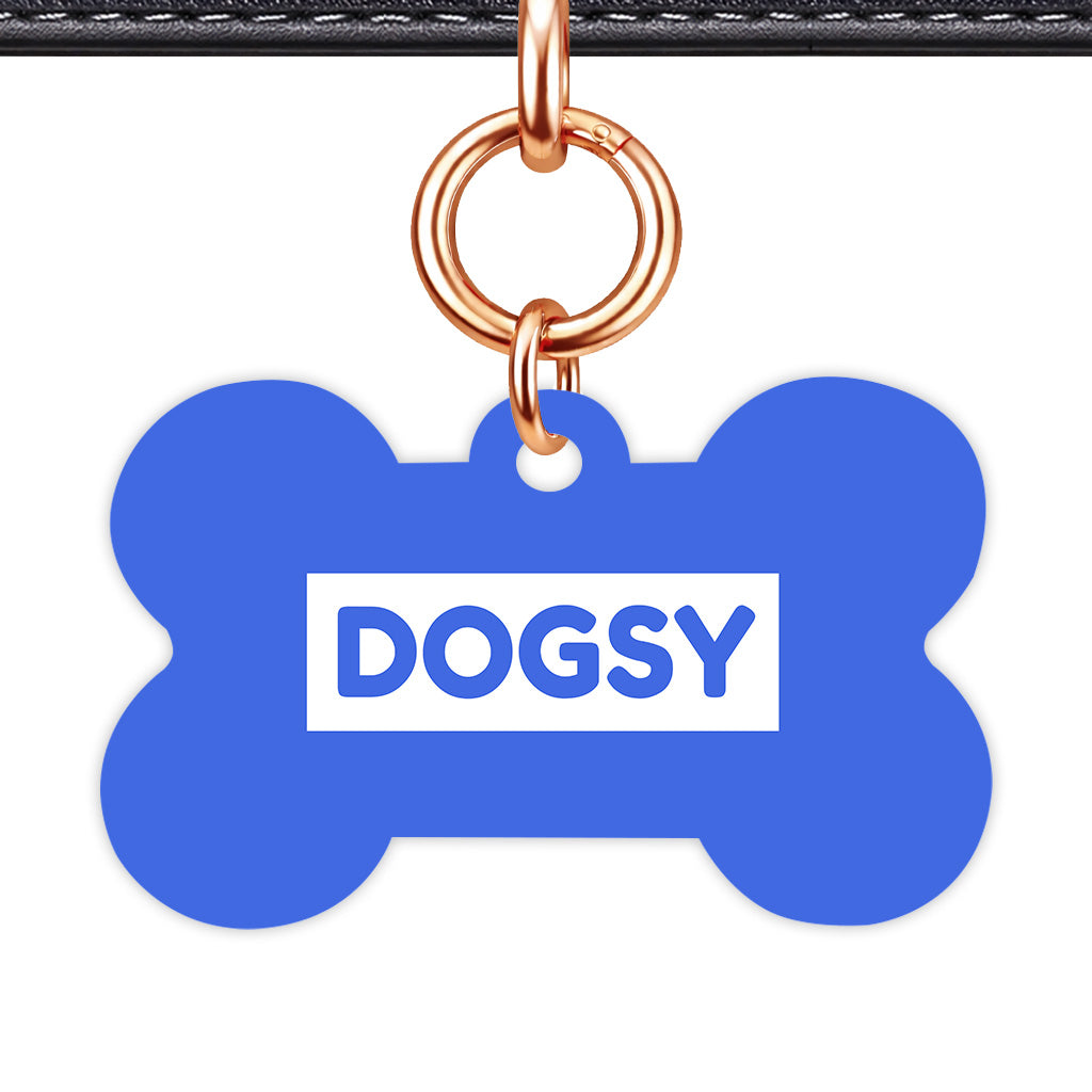 Royal Blue & White Bone Shape Rose gold Ring QR Smart Pet ID Tag