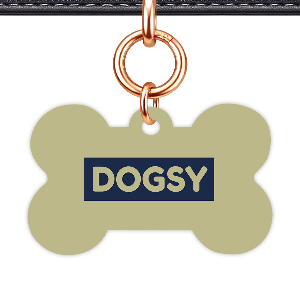 Sage & Navy Bone Shape Rose gold Ring QR Smart Pet ID Tag