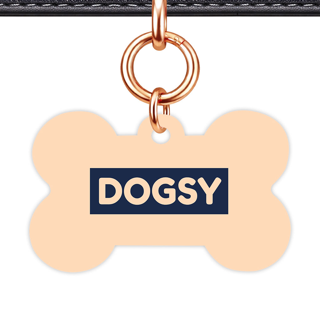 Soft Peach & Navy Bone Shape Rose gold Ring QR Smart Pet ID Tag