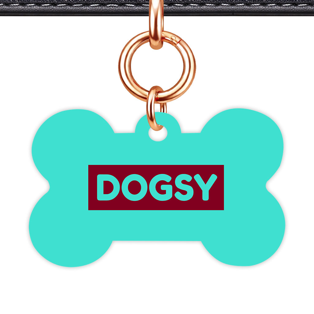 Turquoise & Burgundy Bone Shape Rose gold Ring QR Smart Pet ID Tag