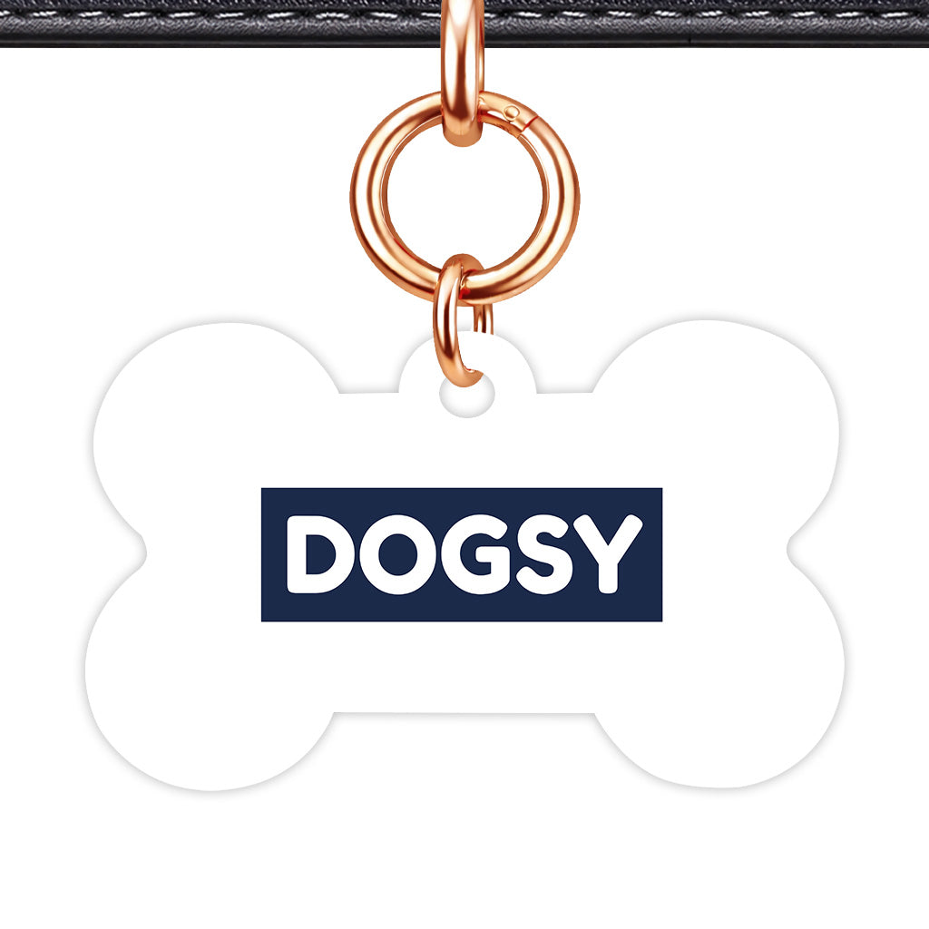 White & Navy Bone Shape Rose gold Ring Classic Pet ID Tag
