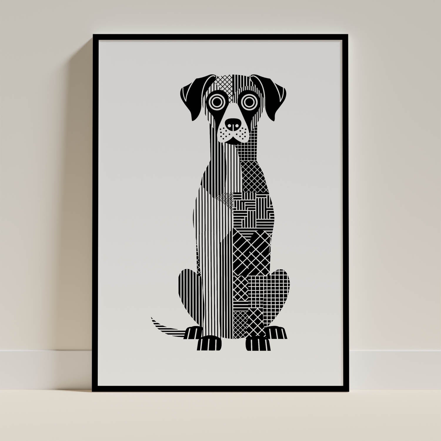 Rhodesian Ridgeback Geometric Line Art Print - Framed Mockup