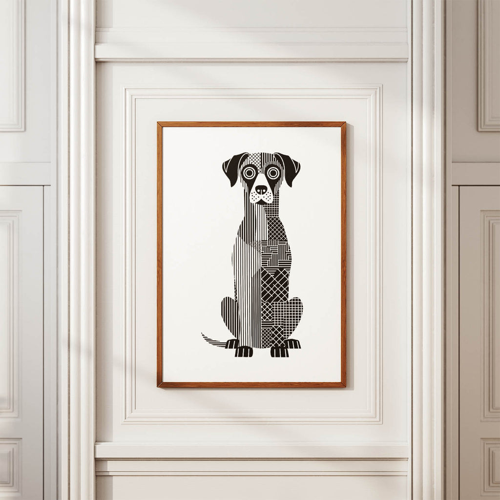 Rhodesian Ridgeback Geometric Line Art Print - Framed Mockup