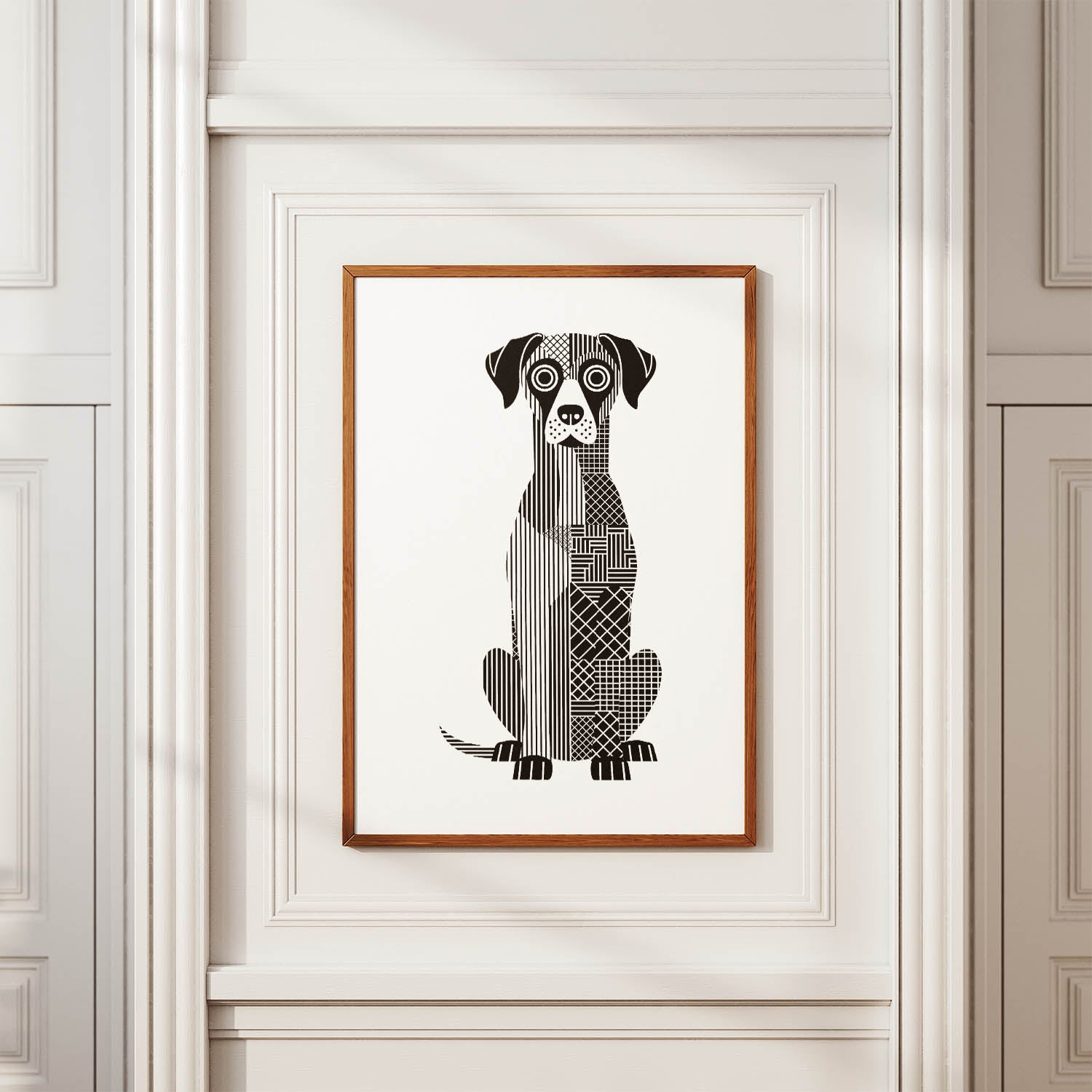 Rhodesian Ridgeback Geometric Line Art Print - Framed Mockup
