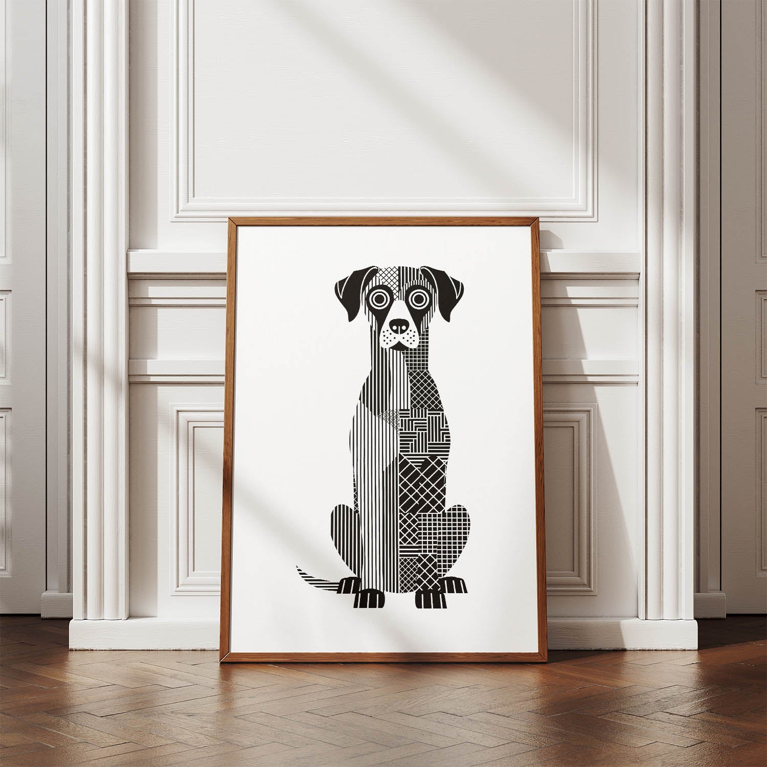 Rhodesian Ridgeback Geometric Line Art Print - Framed Mockup