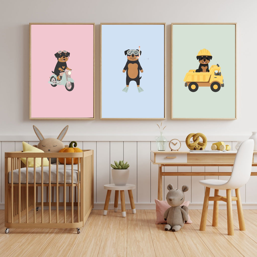 Rottweiler Kids Nursery Wall Art Print Bundle — 22 Dog Costume Designs, 5 Colours, 6 Print Sizes | Digital Download