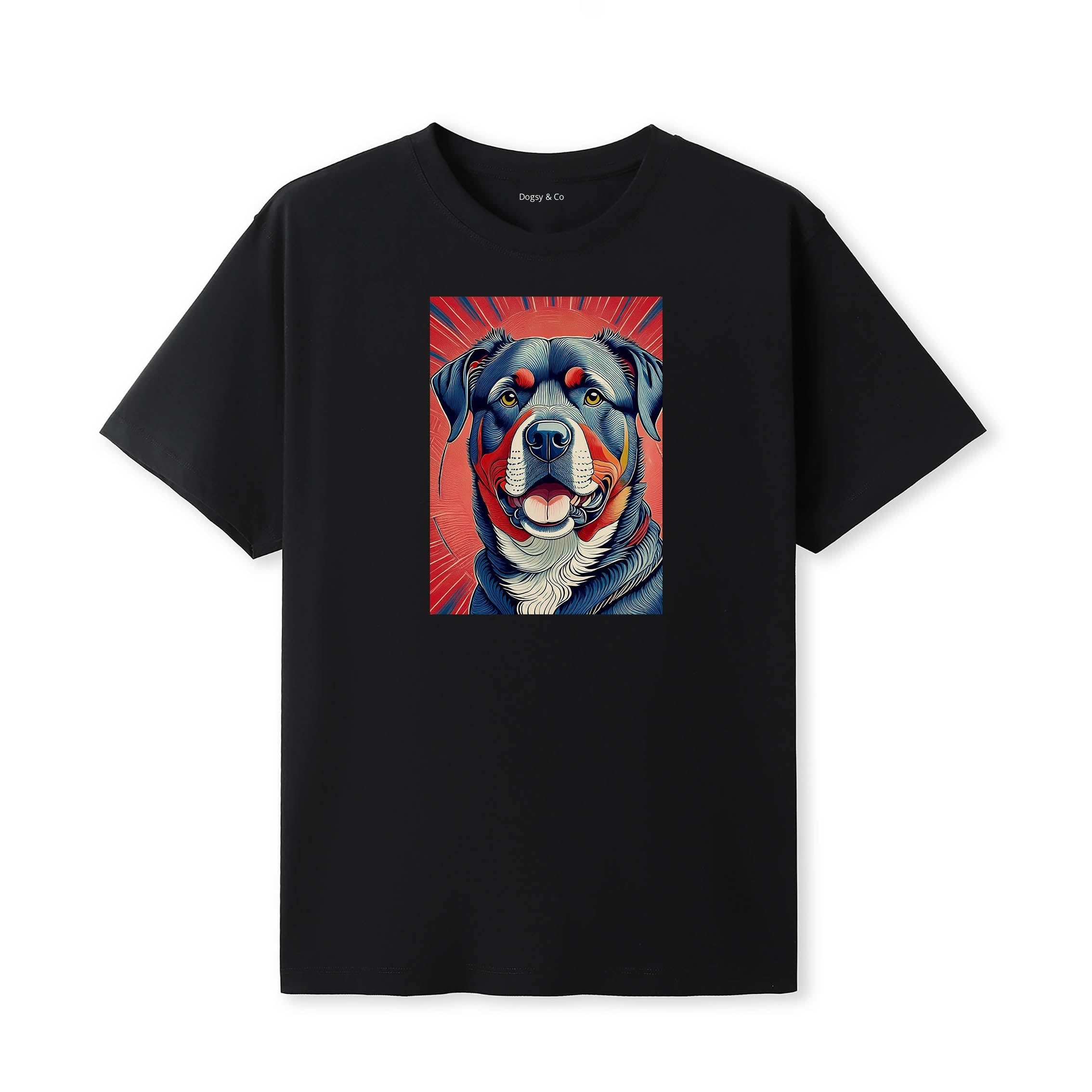 Rottweiler Hokusai Dog Portrait T-Shirt Black