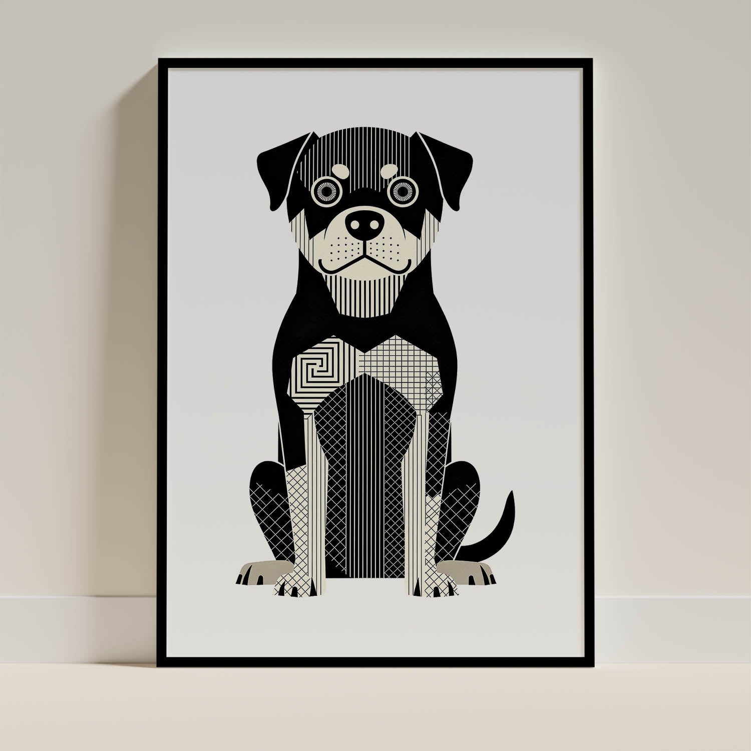 Rottweiler Geometric Line Art - Black Frame Mockup