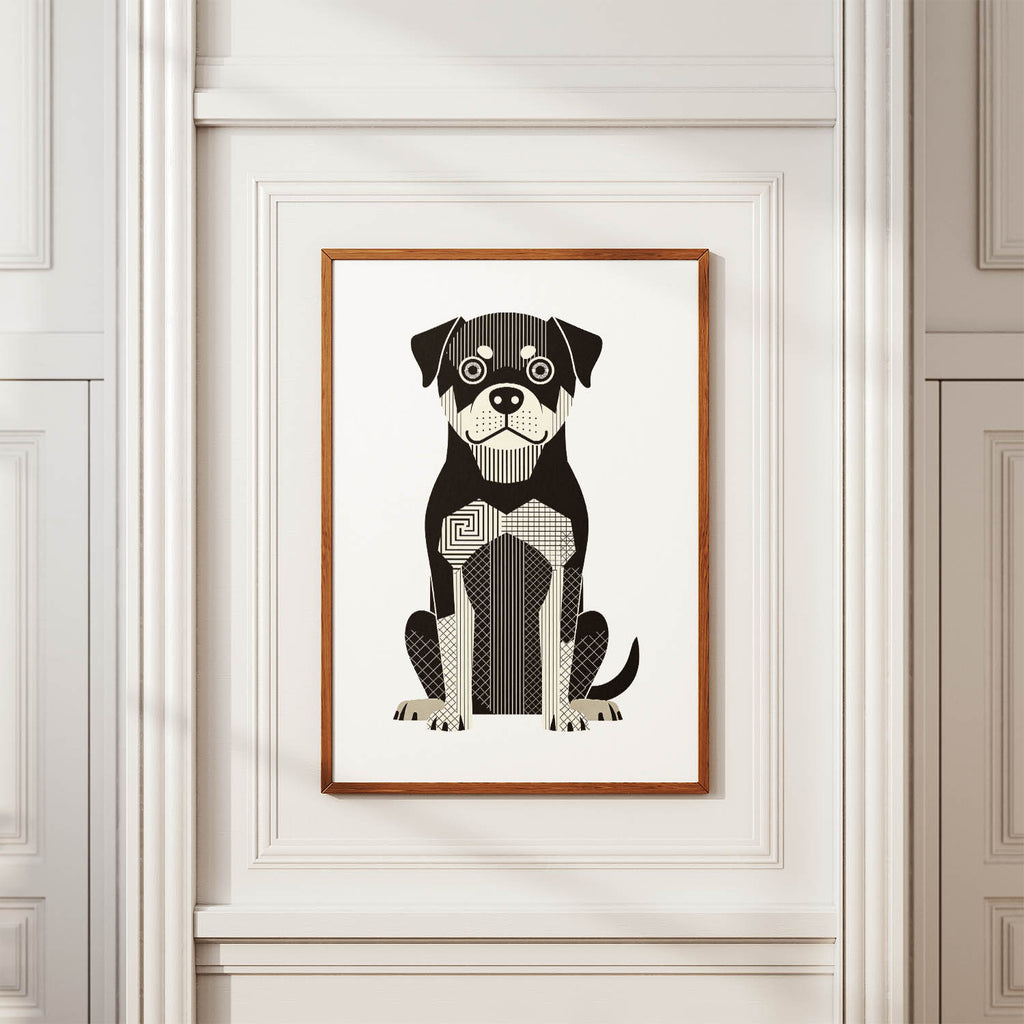 Rottweiler Geometric Line Art Print - Framed Mockup