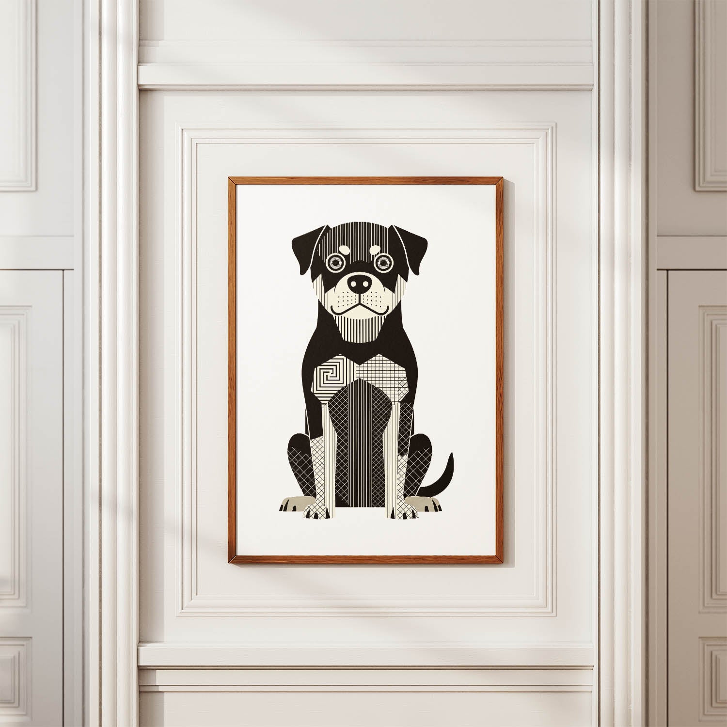 Rottweiler Geometric Line Art Print - Framed Mockup