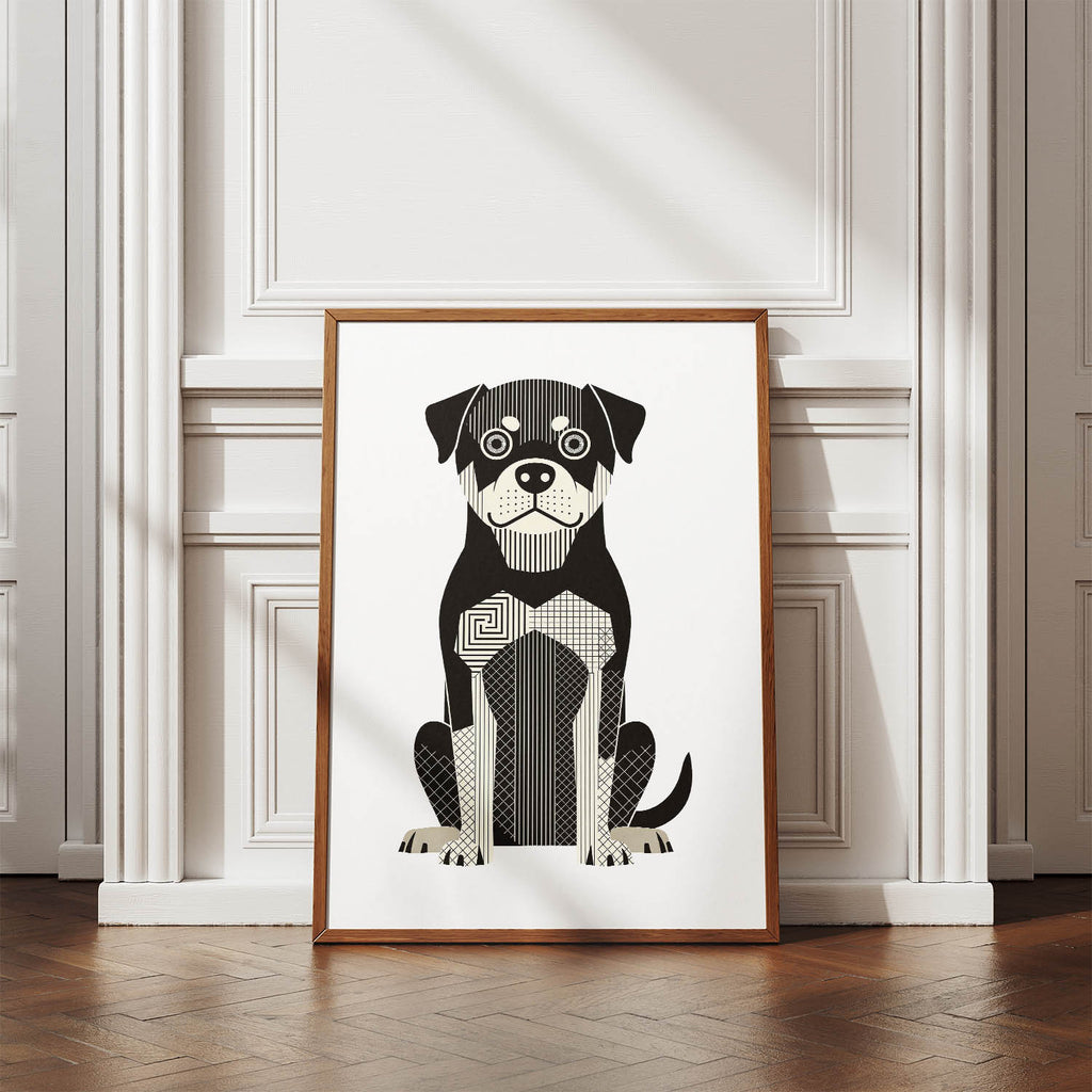 Rottweiler Geometric Line Art Print - Framed Mockup