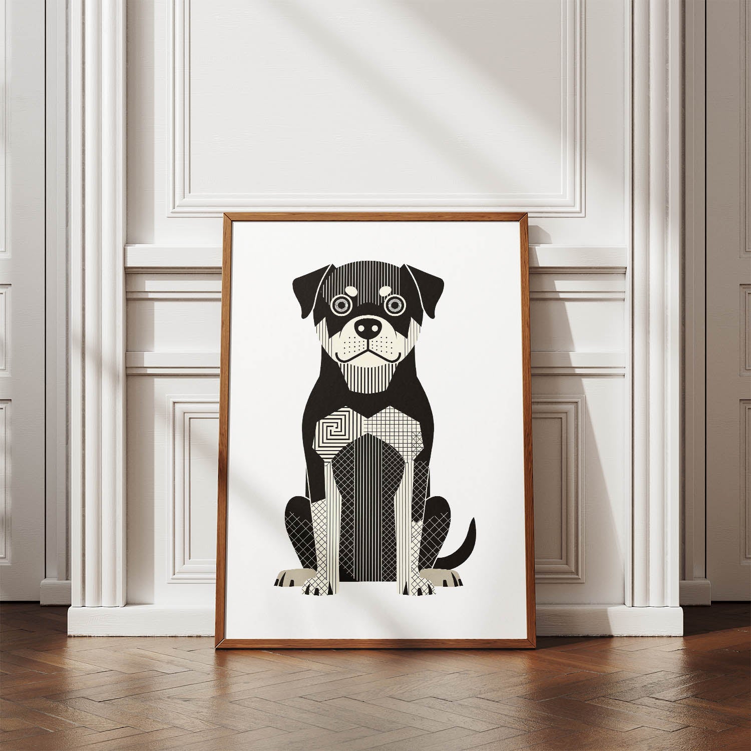 Rottweiler Geometric Line Art Print - Framed Mockup