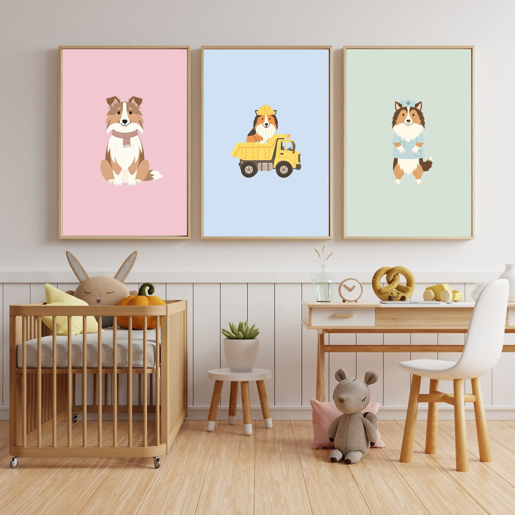 Rough Smooth Collie Kids Nursery Wall Art Print Bundle — 22 Dog Costume Designs, 5 Colours, 6 Print Sizes | Digital Download