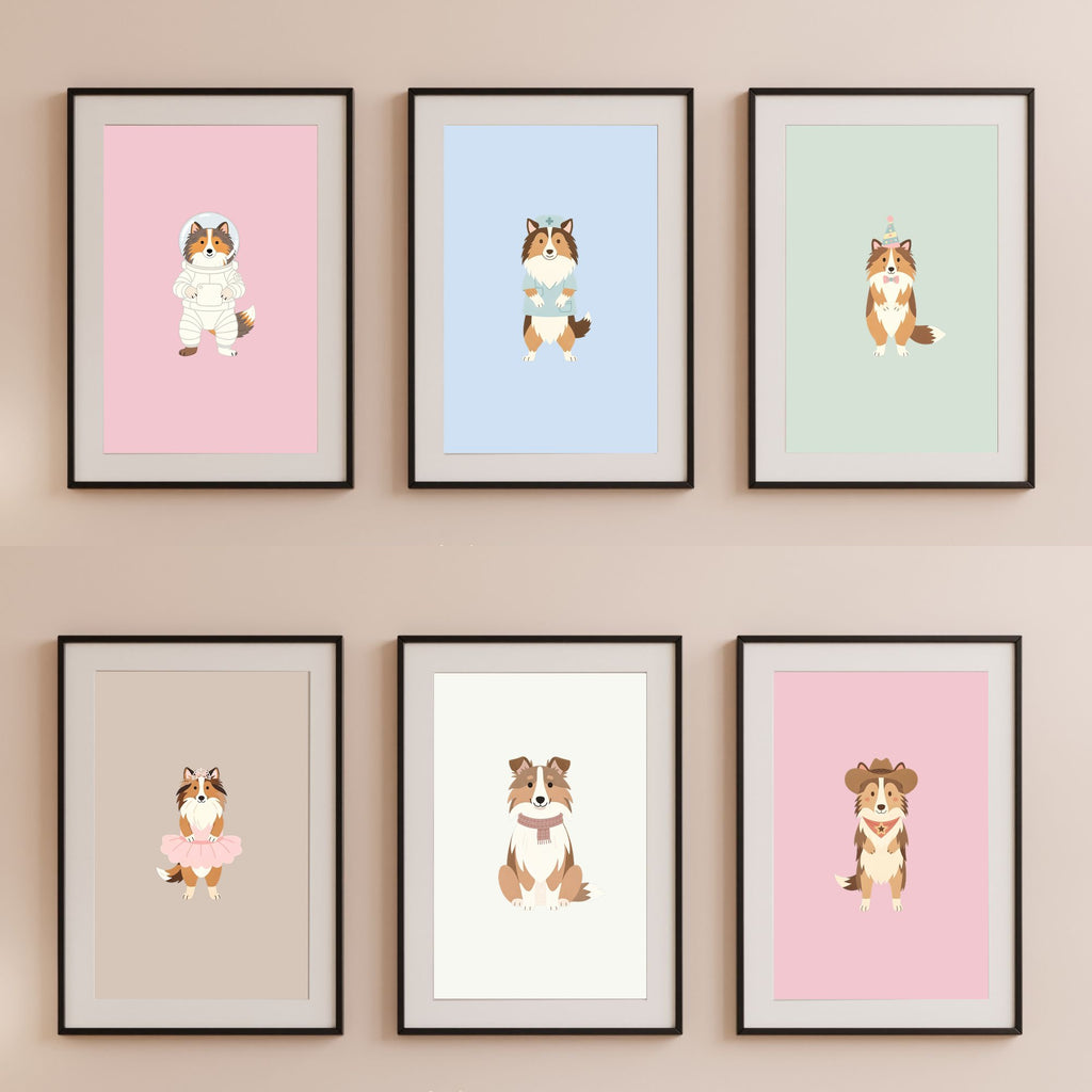Rough Smooth Collie Kids Nursery Wall Art Print Bundle — 22 Dog Costume Designs, 5 Colours, 6 Print Sizes | Digital Download