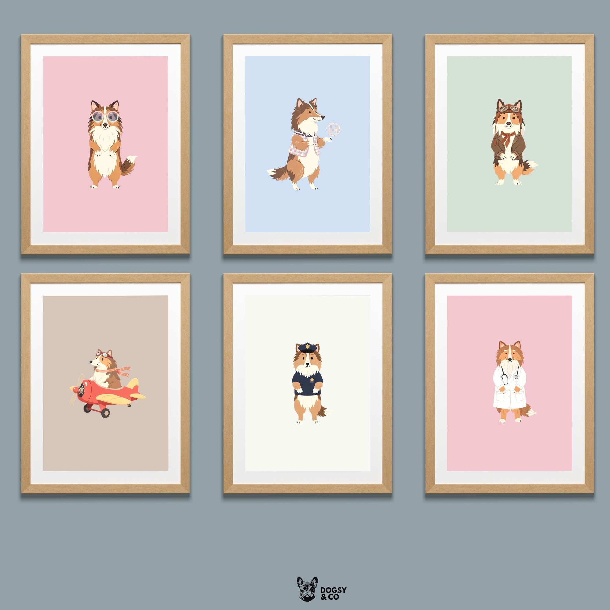 Rough Smooth Collie Kids Nursery Wall Art Print Bundle — 22 Dog Costume Designs, 5 Colours, 6 Print Sizes | Digital Download