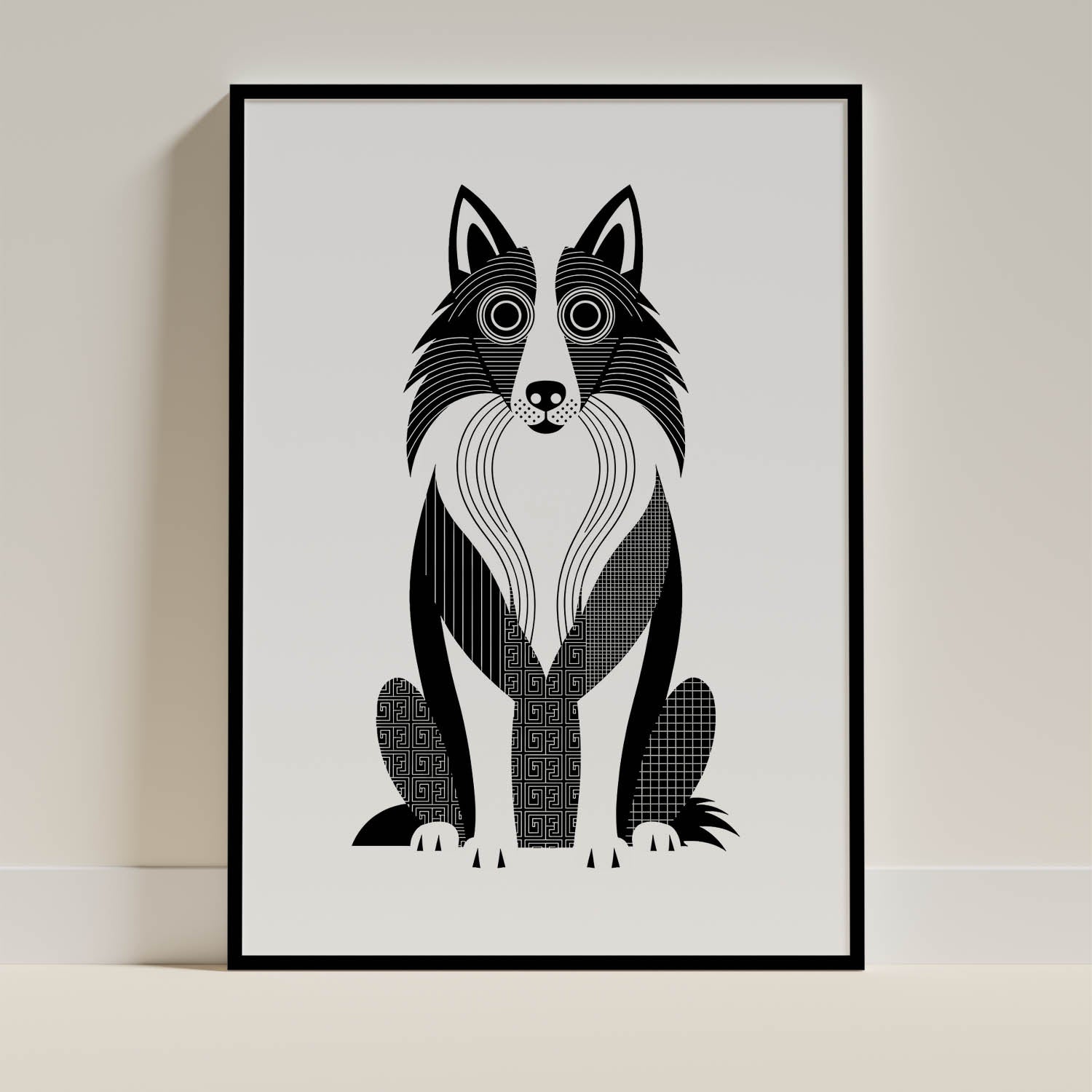 Rough Smooth Collie Geometric Line Art Print - Framed Mockup
