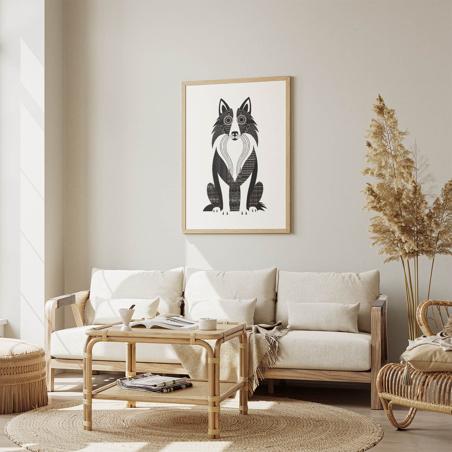 Rough Smooth Collie Geometric Line Art Print - Framed Mockup