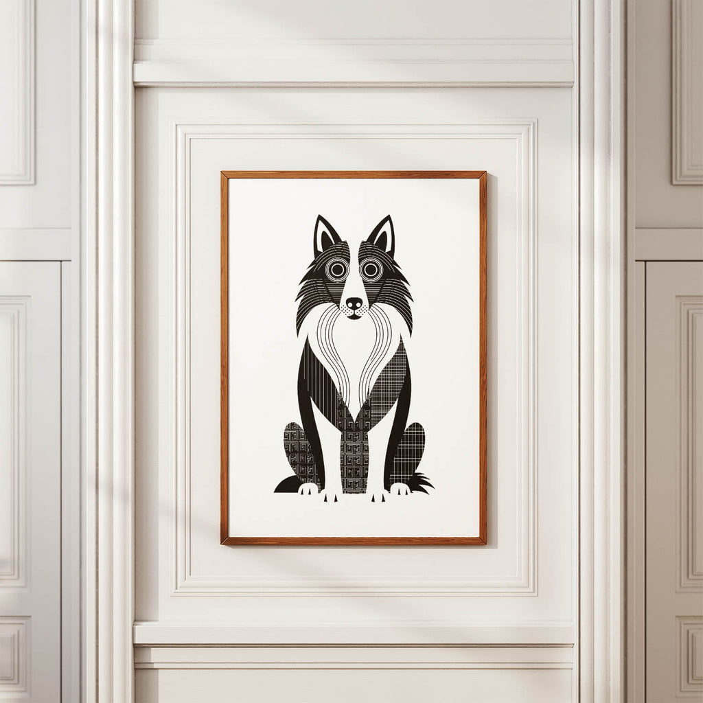 Rough Smooth Collie Geometric Line Art Print - Framed Mockup