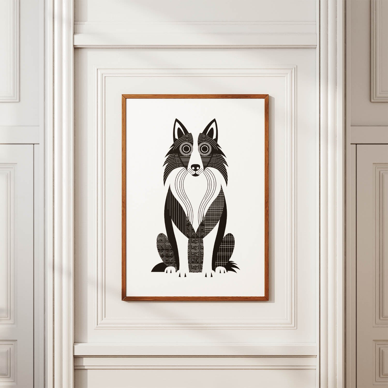 Rough Smooth Collie Geometric Line Art Print - Framed Mockup