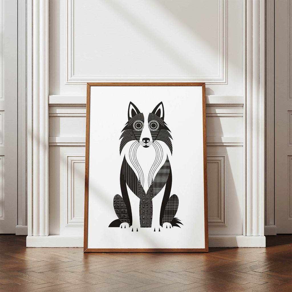Rough Smooth Collie Geometric Line Art Print - Framed Mockup
