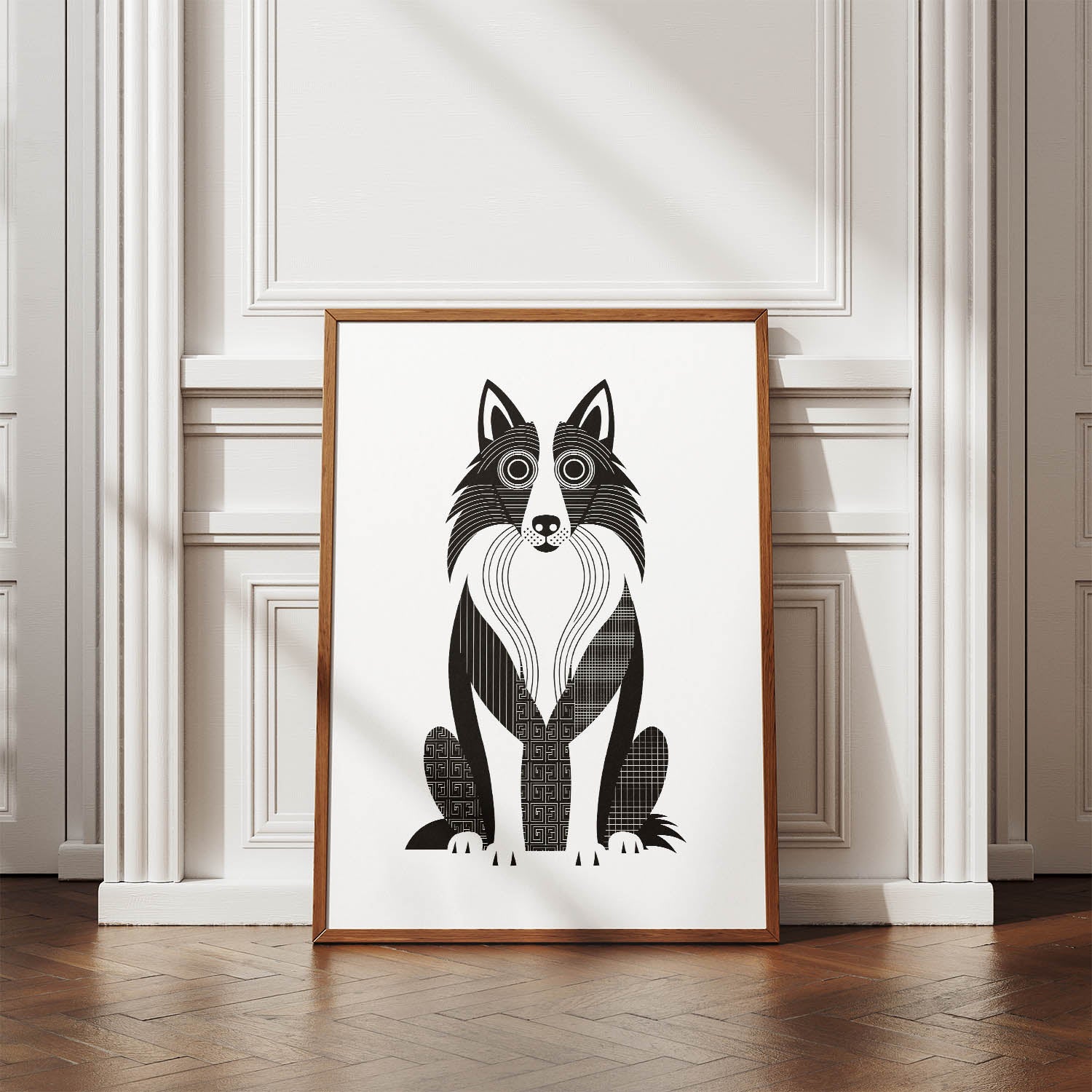 Rough Smooth Collie Geometric Line Art Print - Framed Mockup