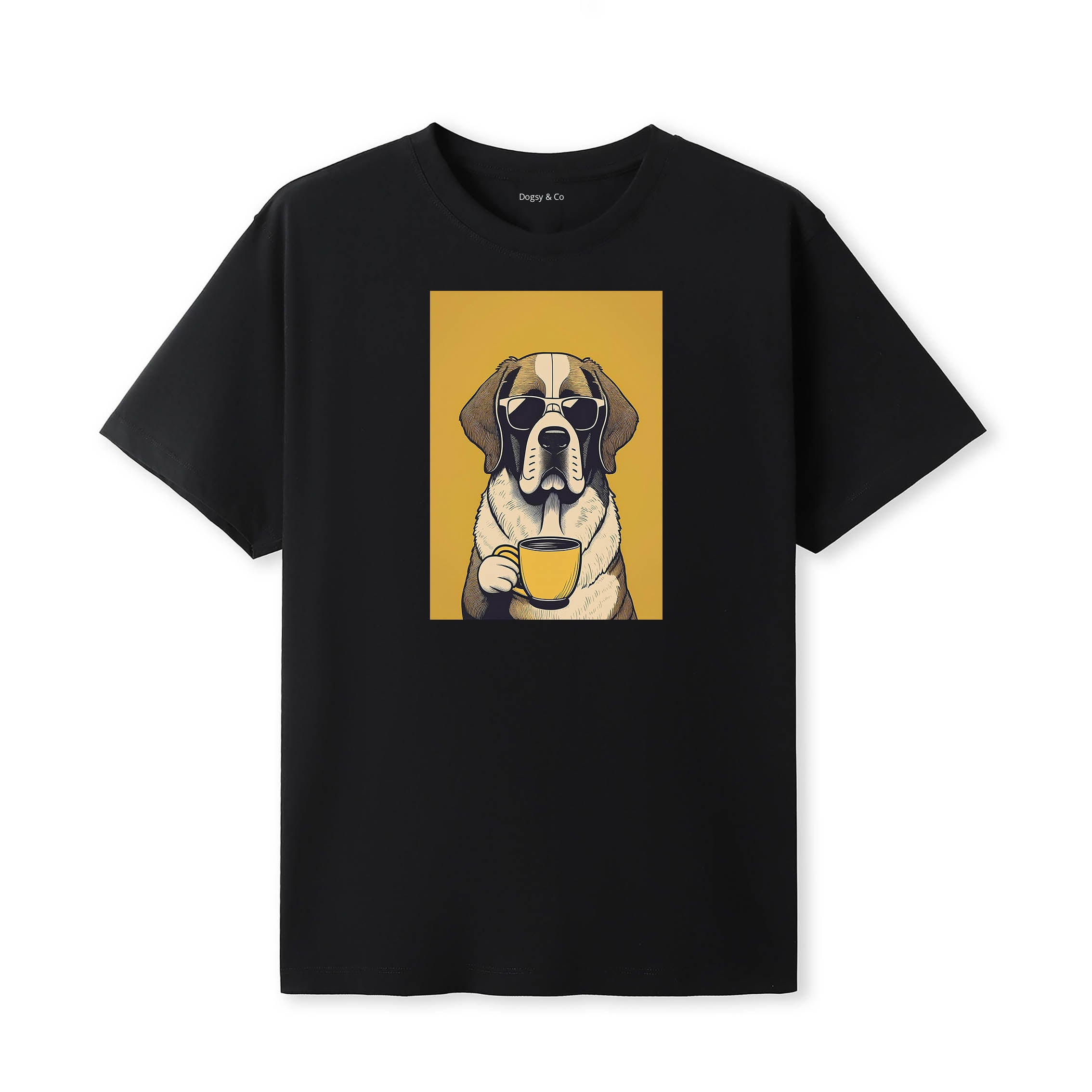 Saint Bernard Coffee Dog T-Shirt Black