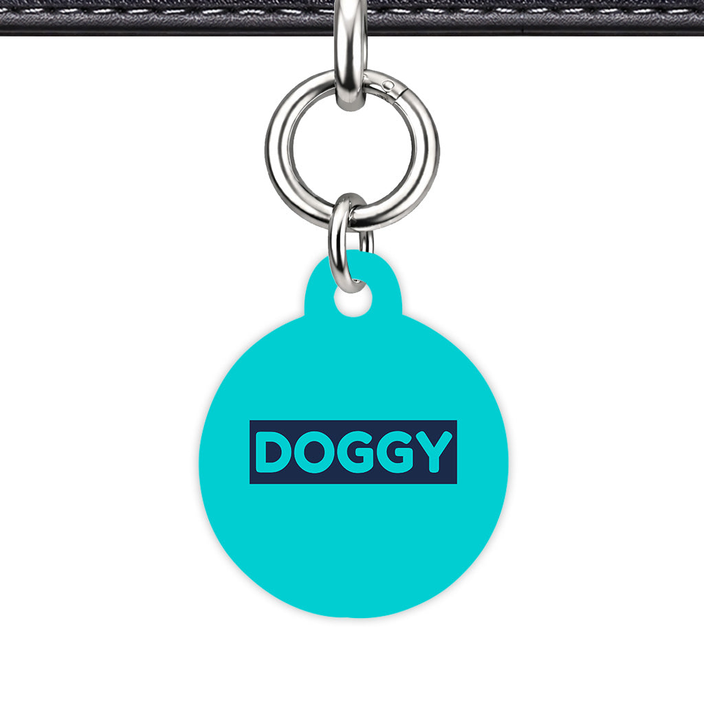 Aqua & Navy Circle Shape Silver Ring Classic Pet ID Tag