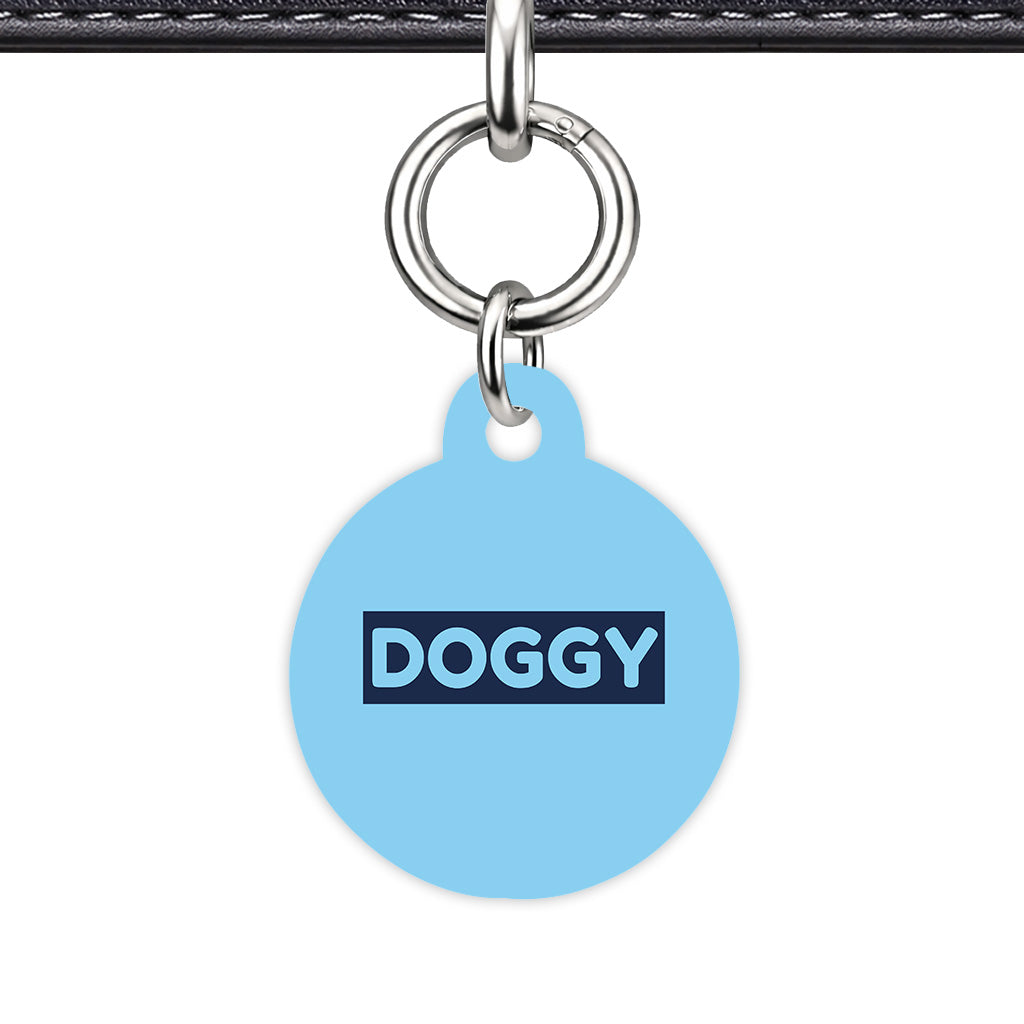 Baby Blue & Navy Circle Shape Silver Ring Classic Pet ID Tag