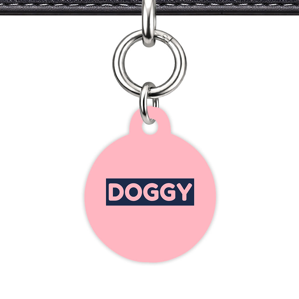 Blush & Navy Circle Shape Silver Ring QR Smart Pet ID Tag