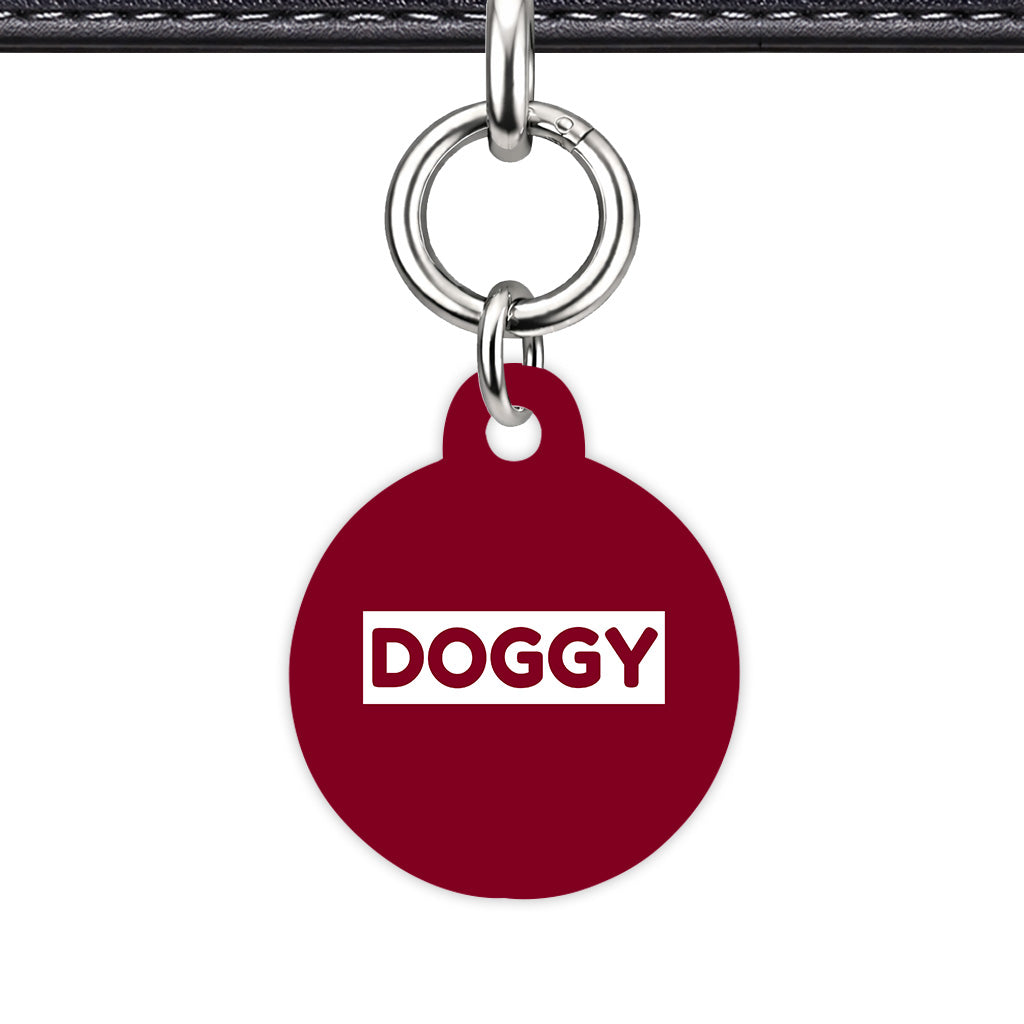 Burgundy & White Circle Shape Silver Ring Classic Pet ID Tag