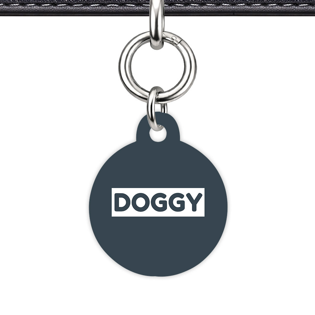 Charcoal & White Circle Shape Silver Ring Classic Pet ID Tag