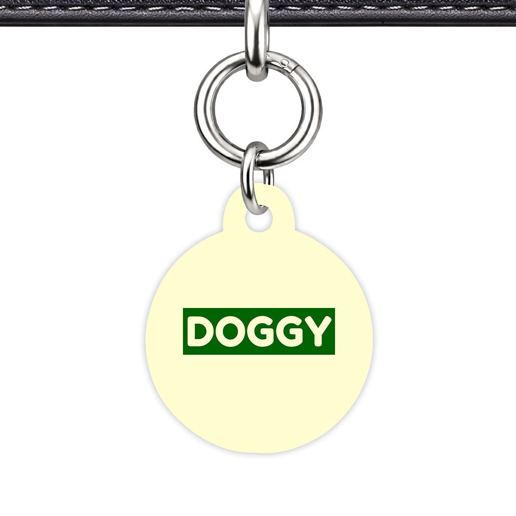 Cream & Dark Green Circle Shape Silver Ring QR Smart Pet ID Tag