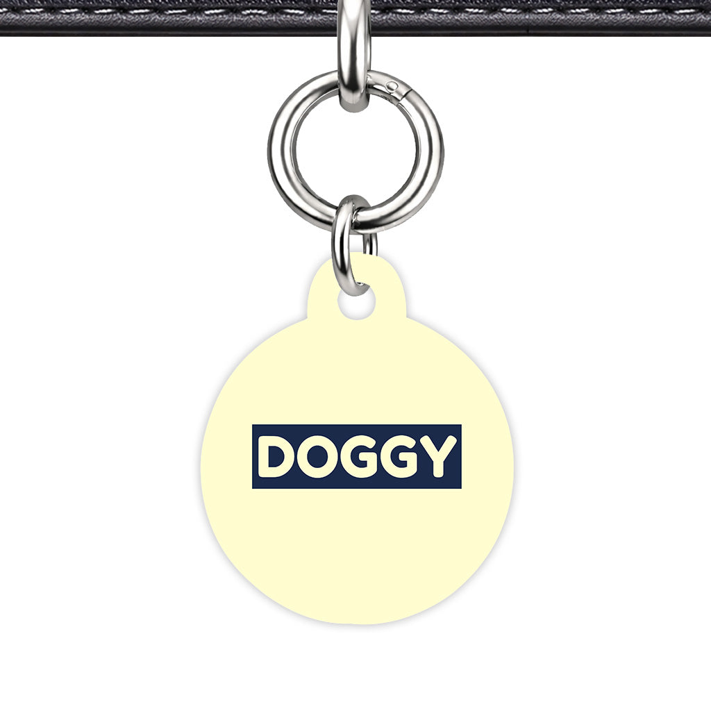 Cream & Navy Circle Shape Silver Ring Classic Pet ID Tag