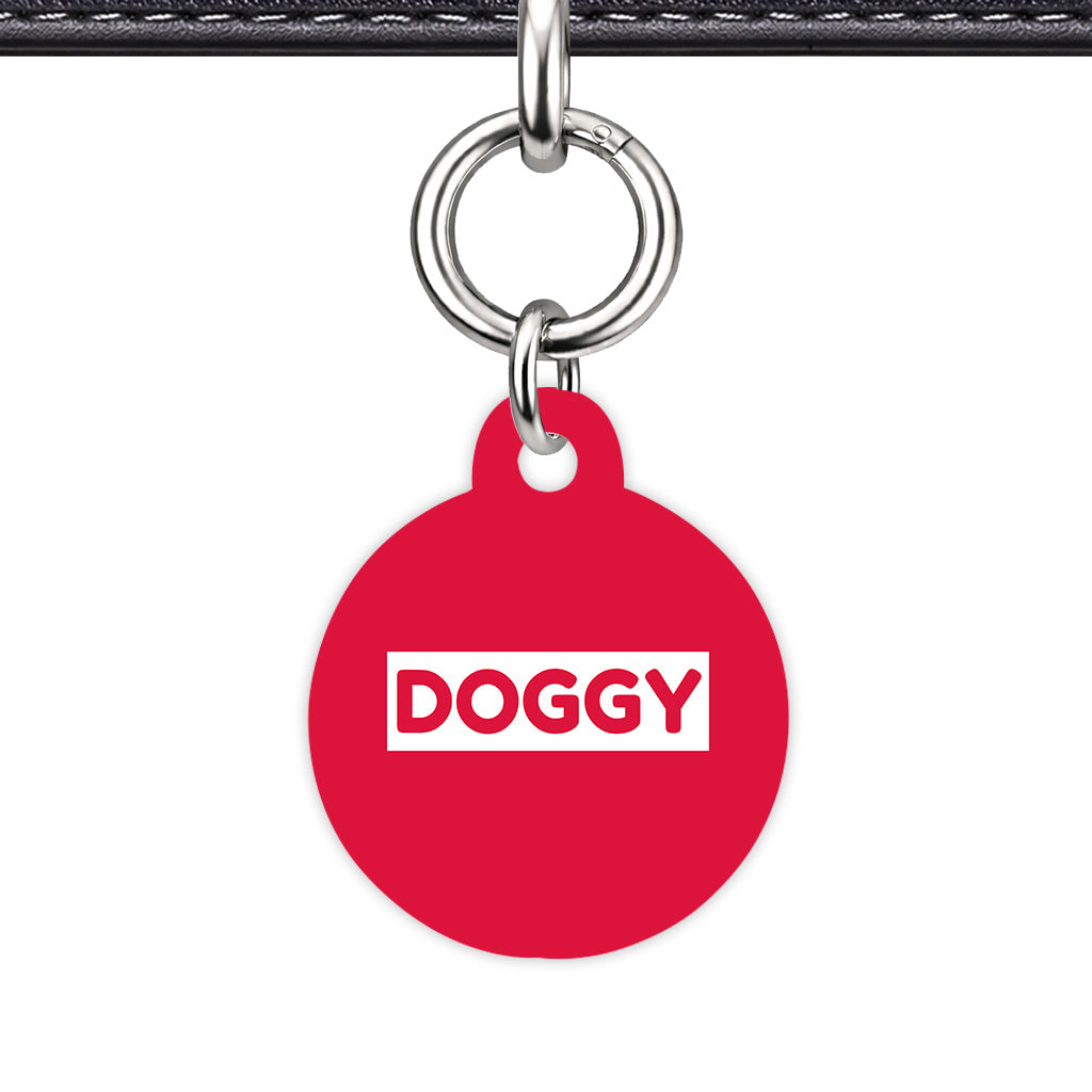 Crimson Red & White Circle Shape Silver Ring QR Smart Pet ID Tag