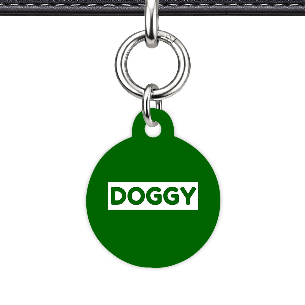 Dark Green & White Circle Shape Silver Ring QR Smart Pet ID Tag