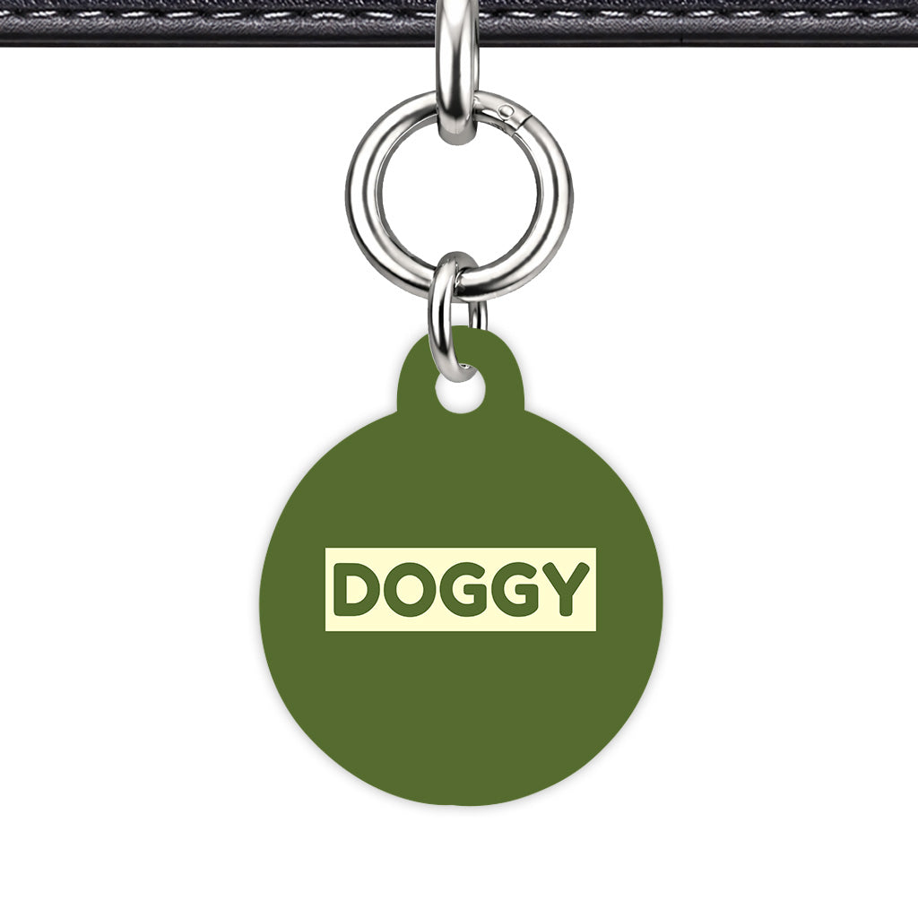 Dark Olive & Cream Circle Shape Silver Ring QR Smart Pet ID Tag
