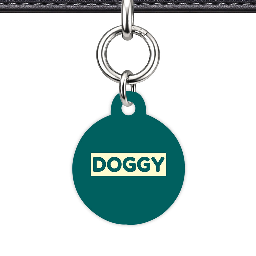 Dark Teal & Cream Circle Shape Silver Ring Classic Pet ID Tag