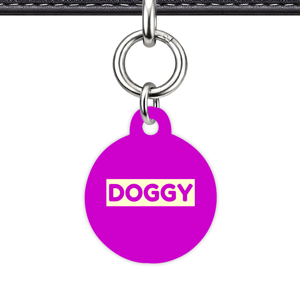 Deep Magenta & Cream Circle Shape Silver Ring QR Smart Pet ID Tag