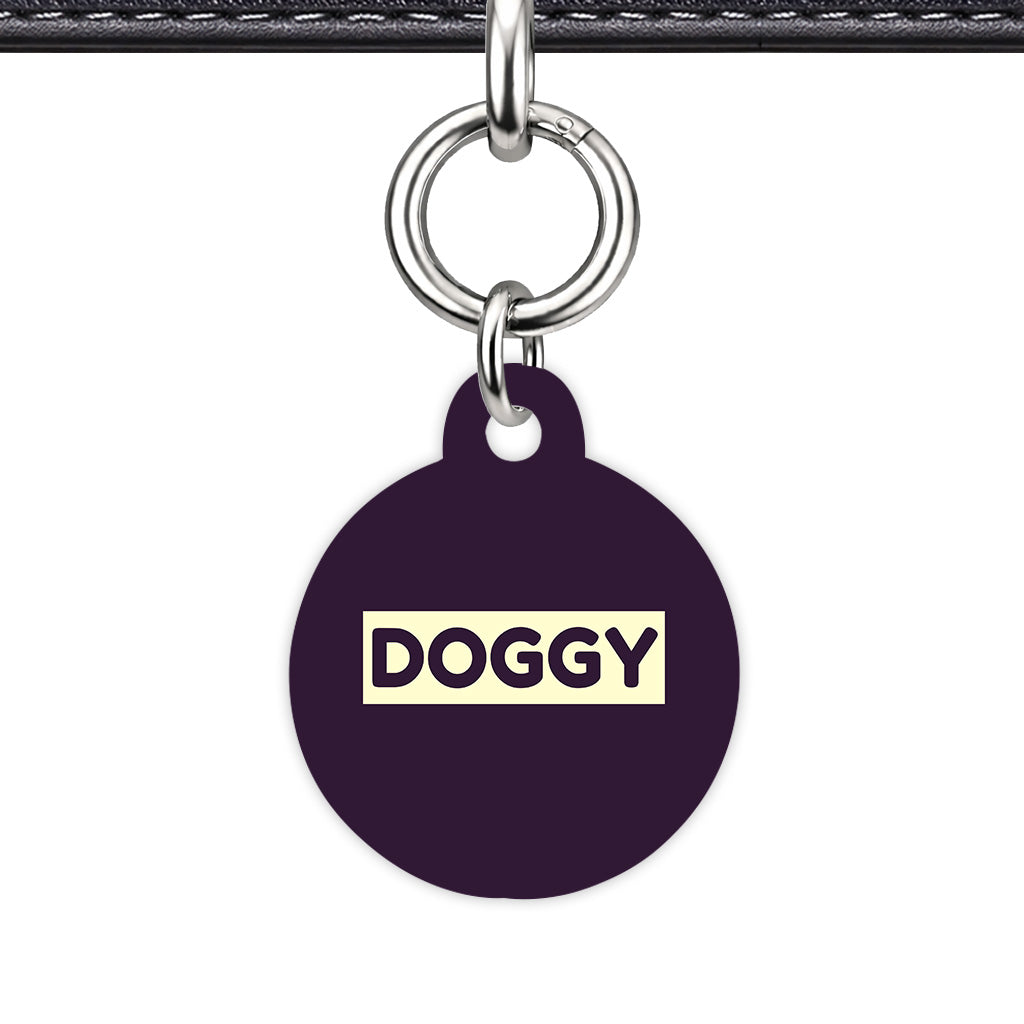 Deep Purple & Cream Circle Shape Silver Ring QR Smart Pet ID Tag
