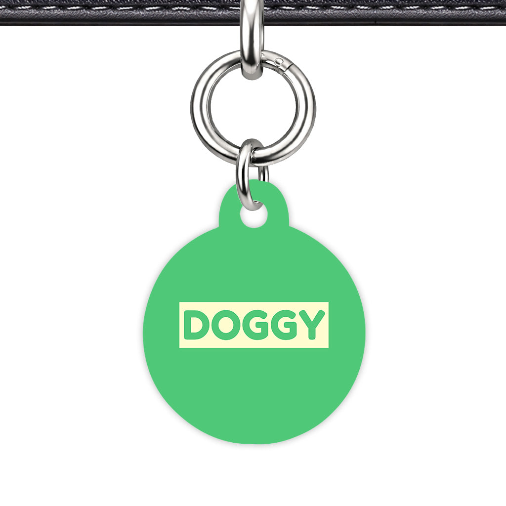 Emerald Green & Cream Circle Shape Silver Ring QR Smart Pet ID Tag